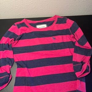 Abercrombie & Fitch Pink and Navy Striped Long Sleeve Tee